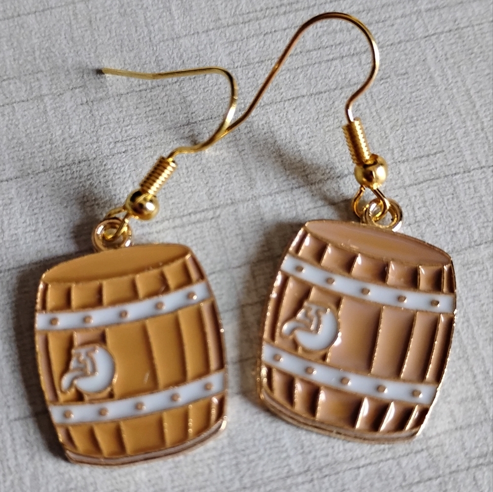 Oktoberfest Beer Keg German Earrings 18k Gold Plated Nickel Free Hooks